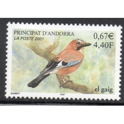Timbre Andorre Yvert No 548 Faune, Oiseau, Geai neuf ** 2001