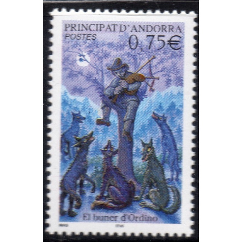 Timbres Andorre Yvert No 589 légende joueur de cornemuse d'Ordino neuf ** 2003