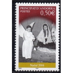 Timbres Andorre Yvert No 603 Noel, creche vivante neuf ** 2004