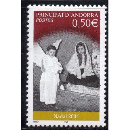 Timbres Andorre Yvert No 603 Noel, creche vivante neuf ** 2004