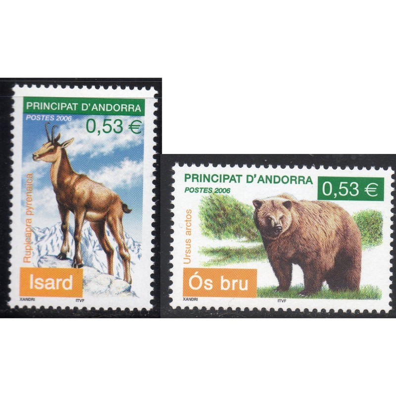 Timbres Andorre Yvert No 620-621 Faune Ours brun et isard neuf ** 2006