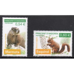 Timbre Andorre Yvert No 634-635 Faune, marmotte et Ecureuil neuf ** 2007