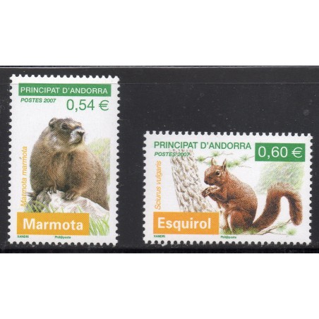 Timbre Andorre Yvert No 634-635 Faune, marmotte et Ecureuil neuf ** 2007