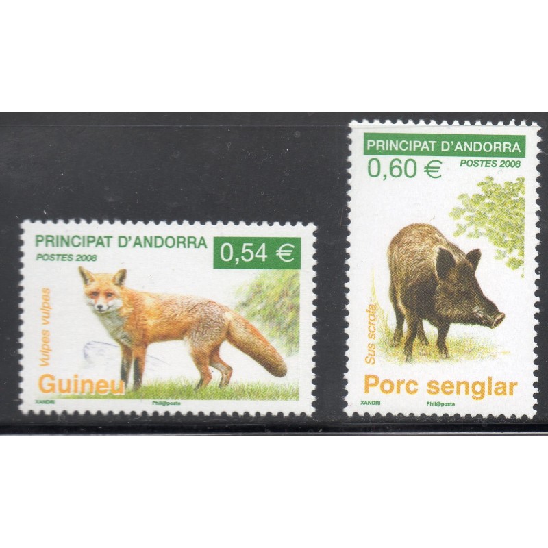 Timbre Andorre Yvert No 649-650 Faune, renard et Sanglier neuf ** 2008