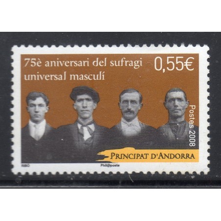 Timbre Andorre Yvert No 662 Suffrage universel masculin neuf ** 2008