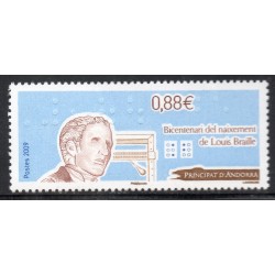 Timbre Andorre Yvert No 666 Louis Braille neuf ** 2009