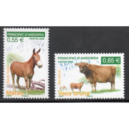 Timbres Andorre Yvert No 667-668 Faune, mulet et vache neuf ** 2009