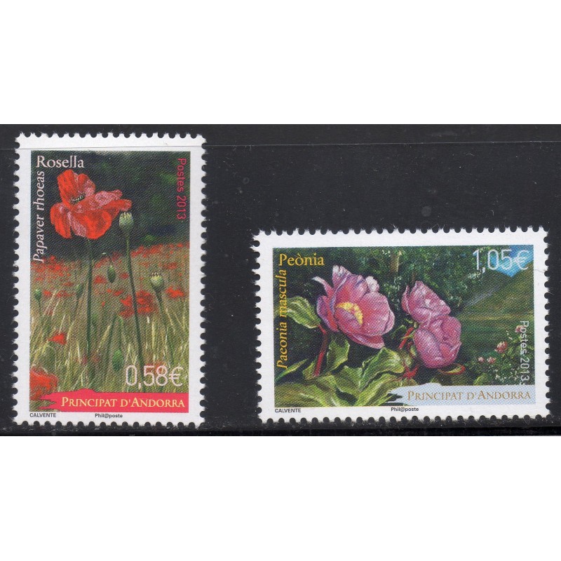 Timbres Andorre Yvert No 742-743 Flore, Fleurs, coquelicot et Pivoine neuf ** 2013