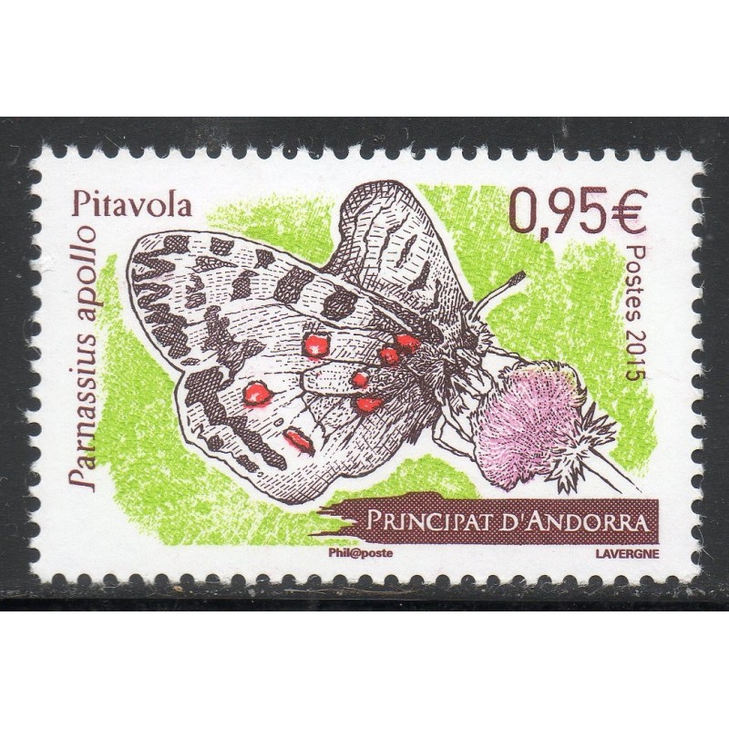 Timbres Andorre Yvert No 774 Faune, papillon Apollon neuf ** 2015