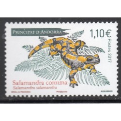 Timbre Andorre Yvert No 807 Faume Amphibiens Salamandre neuf ** 2017