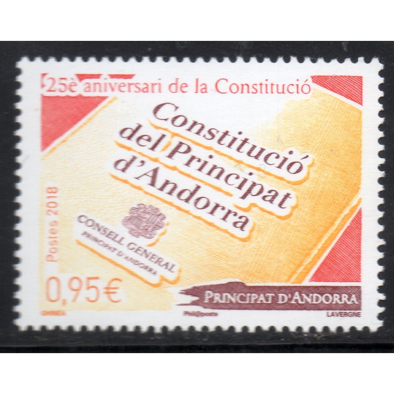 Timbre Andorre Yvert No 811 25 ans constitution neuf ** 2018
