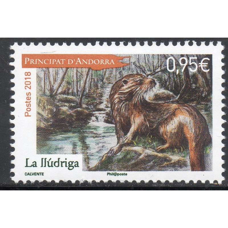 Timbre Andorre Yvert No 820 faune, la loutre neuf ** 2018