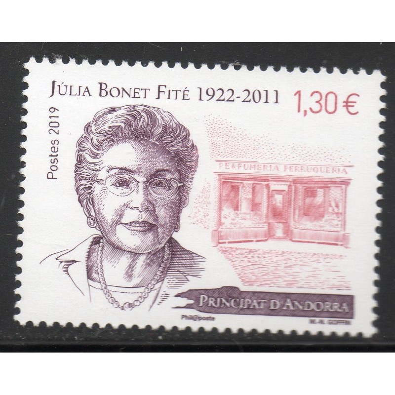 Timbre Andorre Yvert No 833 Julia Bonet Fité neuf ** 2019