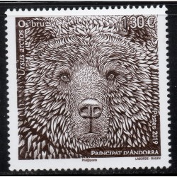 Timbre Andorre Yvert No 837 Faune, ours brun neuf ** 2019