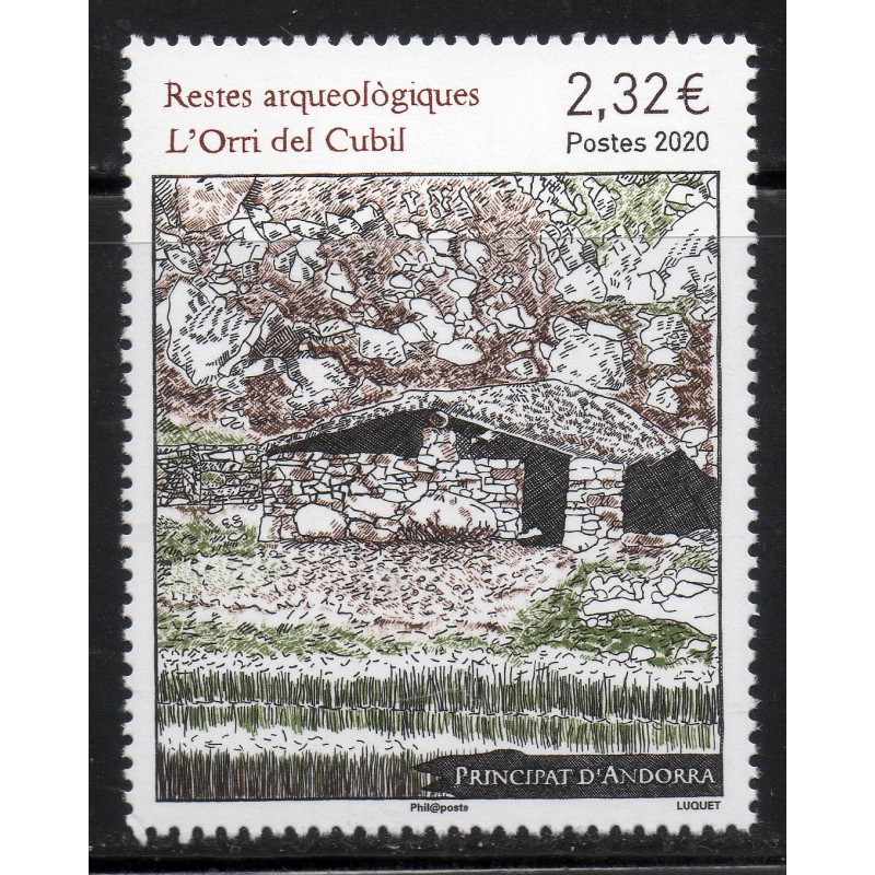 Timbre Andorre Yvert No 847 Site de l'orri del Cubil neuf ** 2020