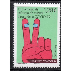 Timbre Andorre Yvert No 856 Luttre contre la Covid 19 neuf ** 2021