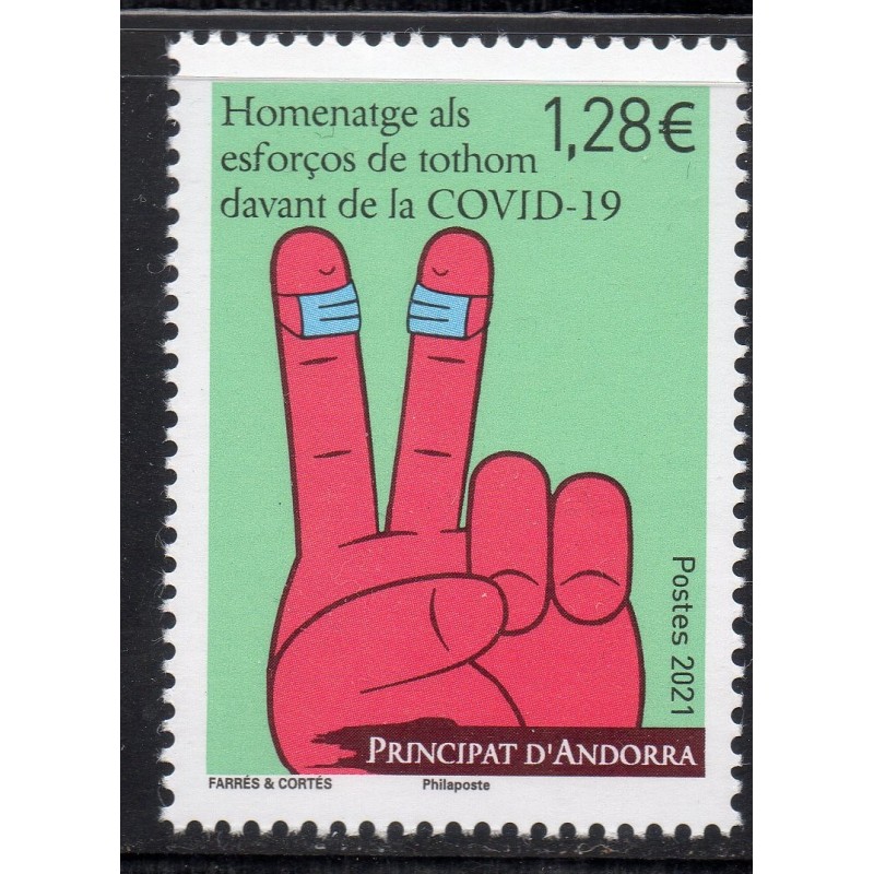 Timbre Andorre Yvert No 856 Luttre contre la Covid 19 neuf ** 2021