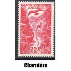 Timbre Andorre Poste Aérienne Yvert 3 Valira de l'Orient 200 francs neuf * charnière 1955