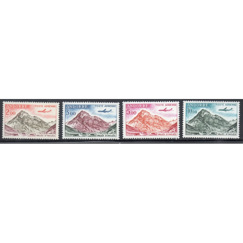 Timbres Andorre Poste Aérienne Yvert 5-8 Vallée d'Incles, Caravelle neufs ** 1961