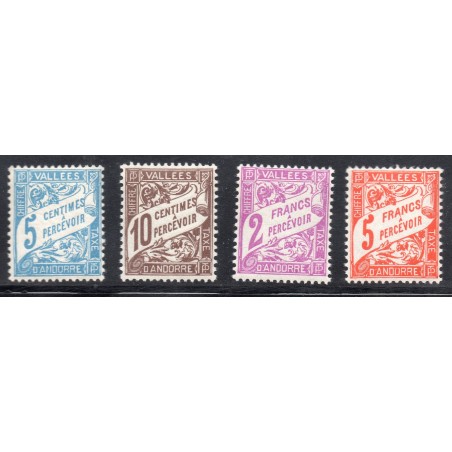 Timbres Andorre Taxe Yvert No 17-20 Type Duval neufs * charnières 1938