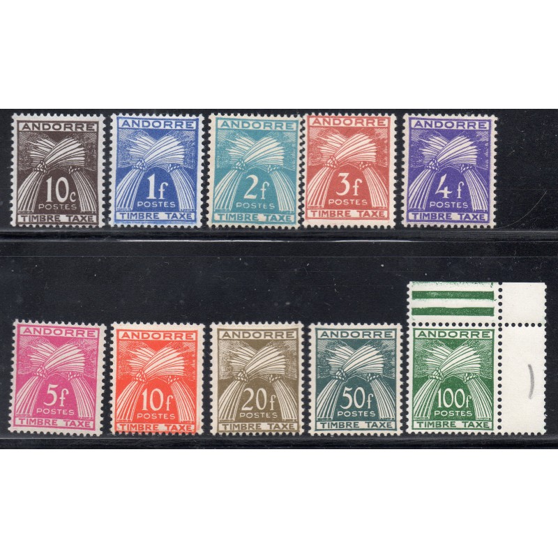 Timbres Andorre Taxe Yvert No 32-41 Type Gerbes timbre-taxe neufs ** 1946