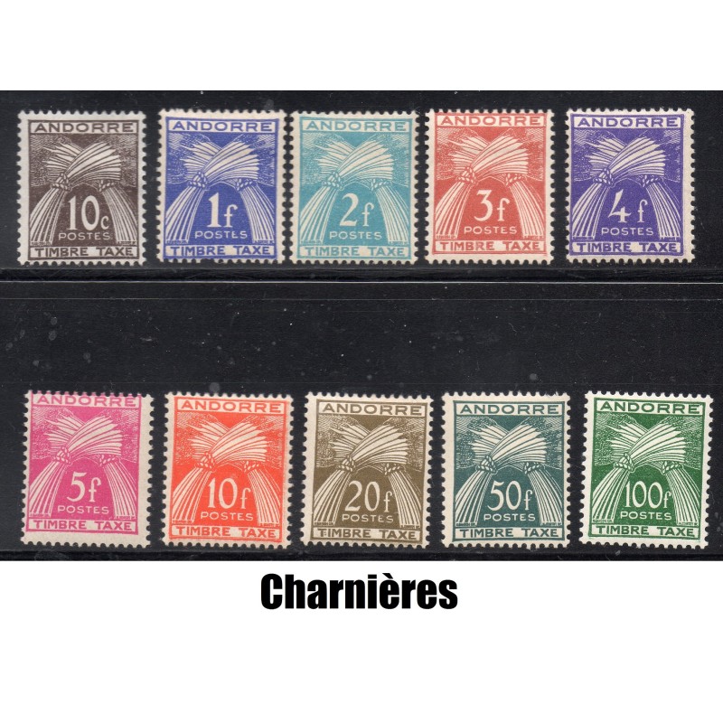 Timbres Andorre Taxe Yvert No 32-41 Type Gerbes timbre-taxe neufs * charnières 1946
