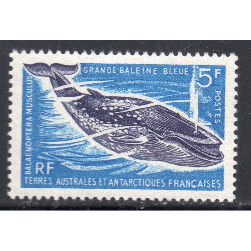 Timbre TAAF Yvert No 22 Grande Baleine bleue neuf ** 1966