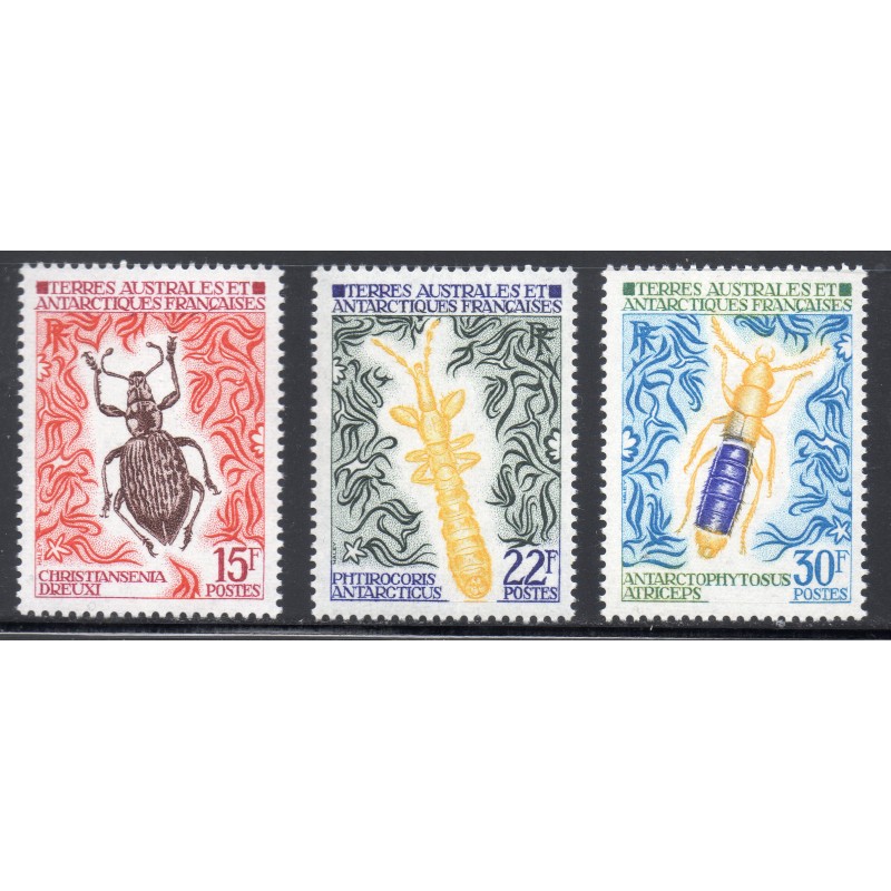 Timbres TAAF Yvert No 49-51 Insectes neufs ** 1973