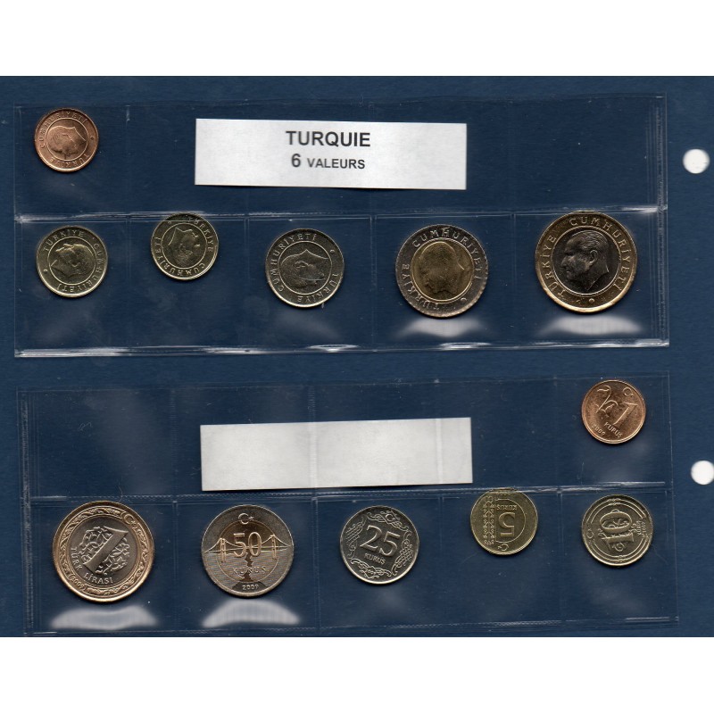 Turquie 6 pièces de monnaie Lire Turque et kuruş