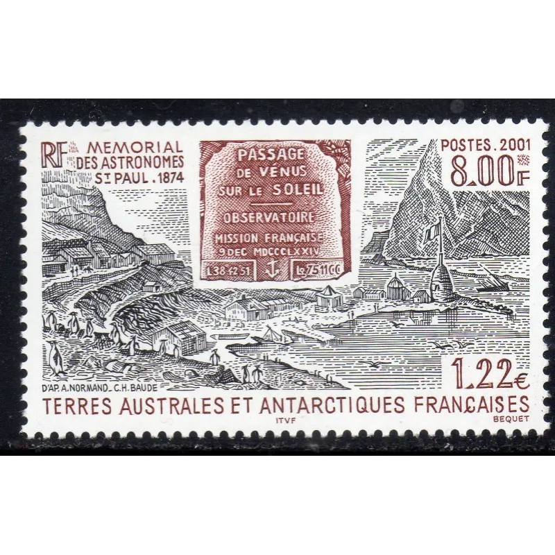Timbre TAAF Yvert No 297 Memorial des Astronomes St Paul neuf ** 2001 Timbre TAAF Yvert No 297 Memorial des Astronomes St Paul neuf ** 2001