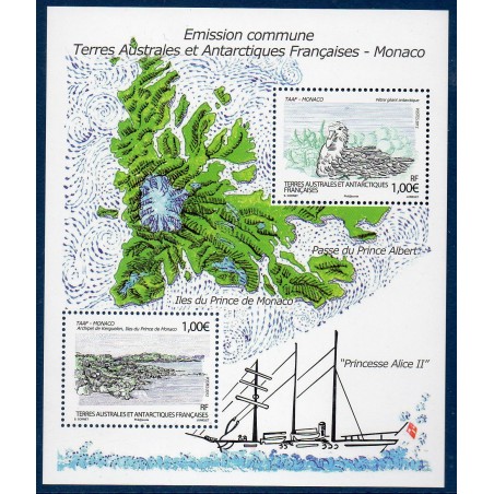 Timbres TAAF Bloc Yvert No F630 Petrel de Kerguelen conjoint Monaco neuf ** 2012