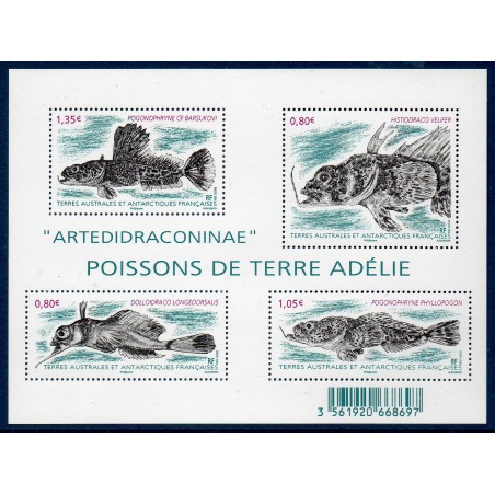 Timbres TAAF Bloc Yvert No F774 Poissons de terre adélie neuf ** 2016