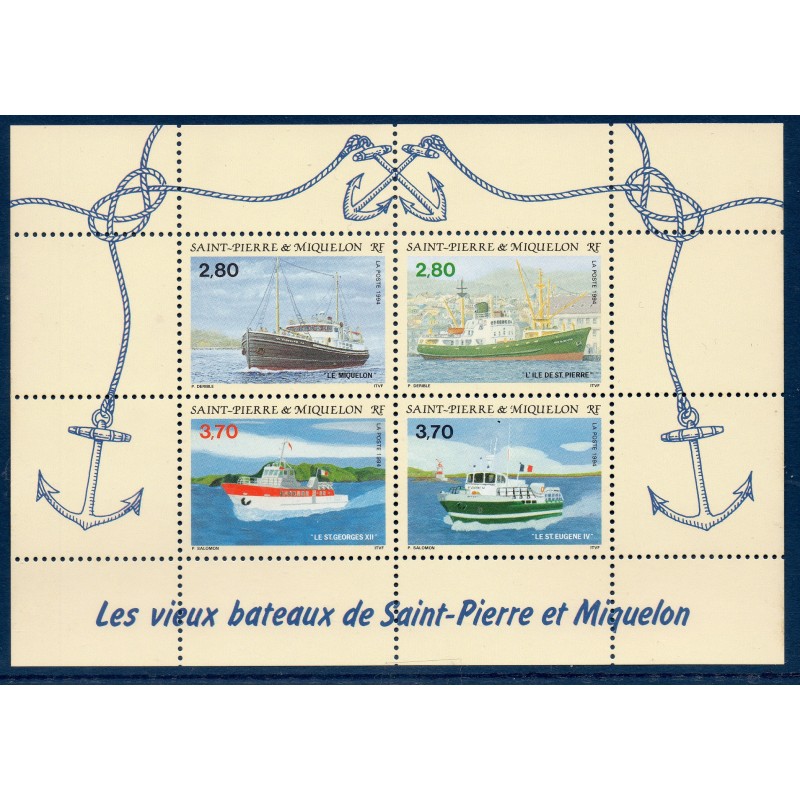 Timbres Saint Pierre et Miquelon Bloc 4 Vieux bateaux neuf ** 1994