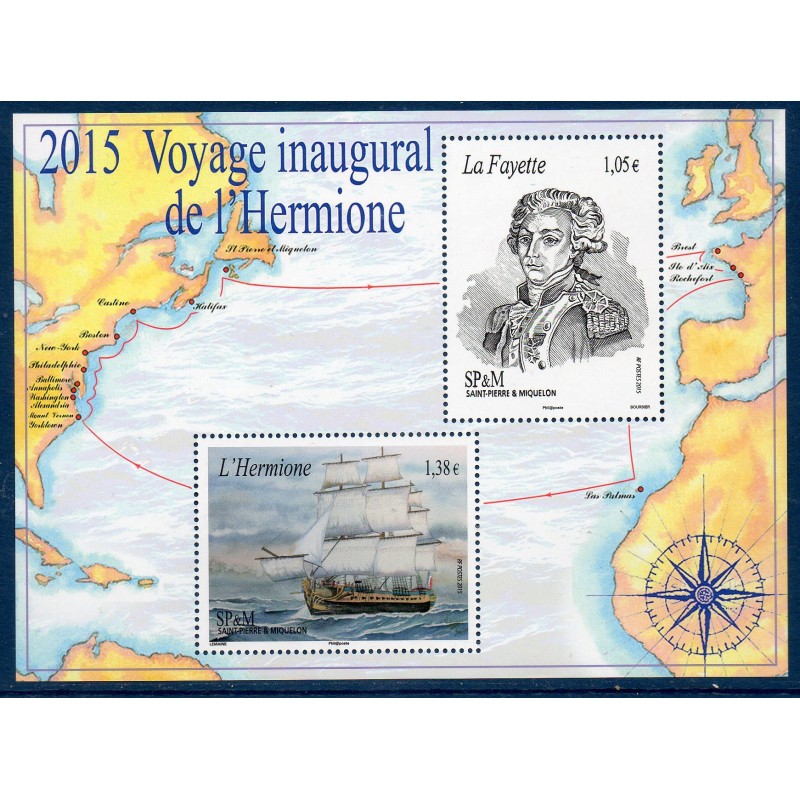 Timbres Saint Pierre et Miquelon Bloc f1137 inauguration frégate l' Hermione neuf ** 2015