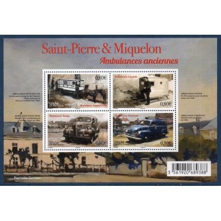 Timbres Saint Pierre et Miquelon Bloc f1166 Ambulances anciennes neuf ** 2016