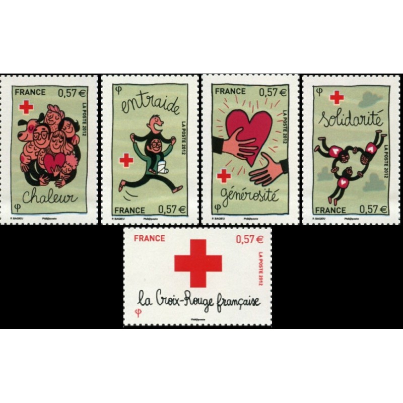 Timbre France année 2012 Yvert No 4699-4703 Croix Rouge