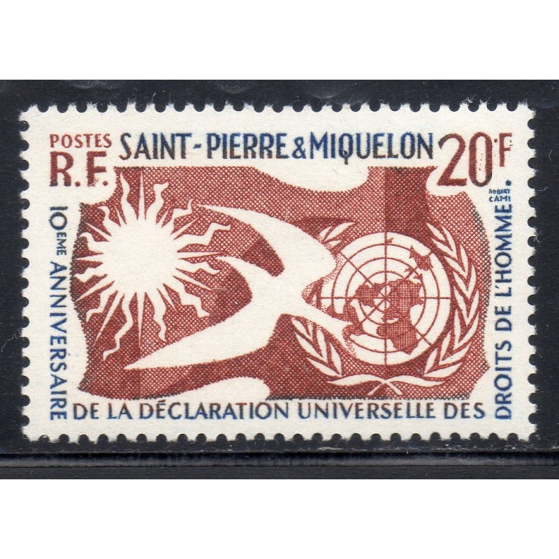 Timbre Saint Pierre et Miquelon 358 Déclaration des droits de l'Homme neuf ** 1958