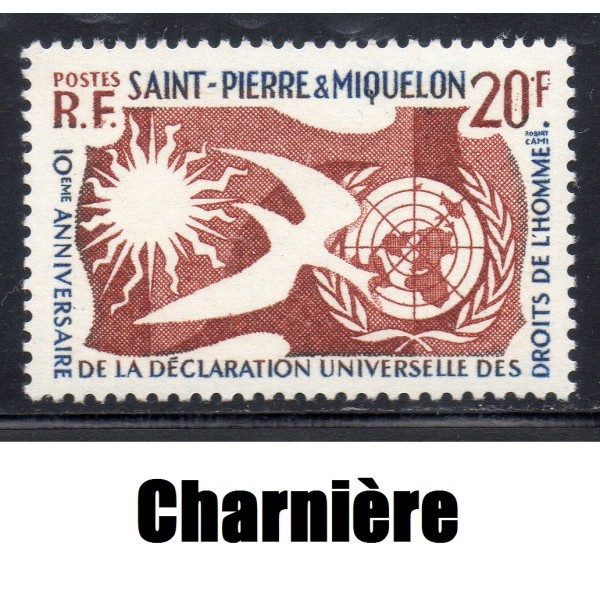Timbre Saint Pierre et Miquelon 358 Déclaration des droits de l'Homme neuf * charnière 1958