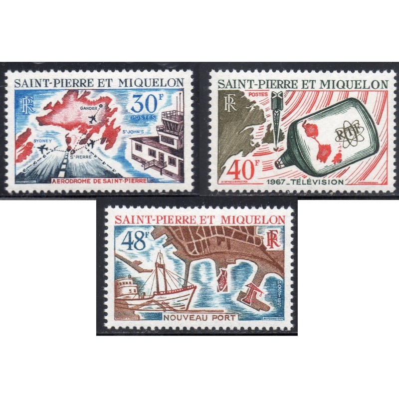 Timbre Saint Pierre et Miquelon 376-378 Aerodrome et Television neuf ** 1967