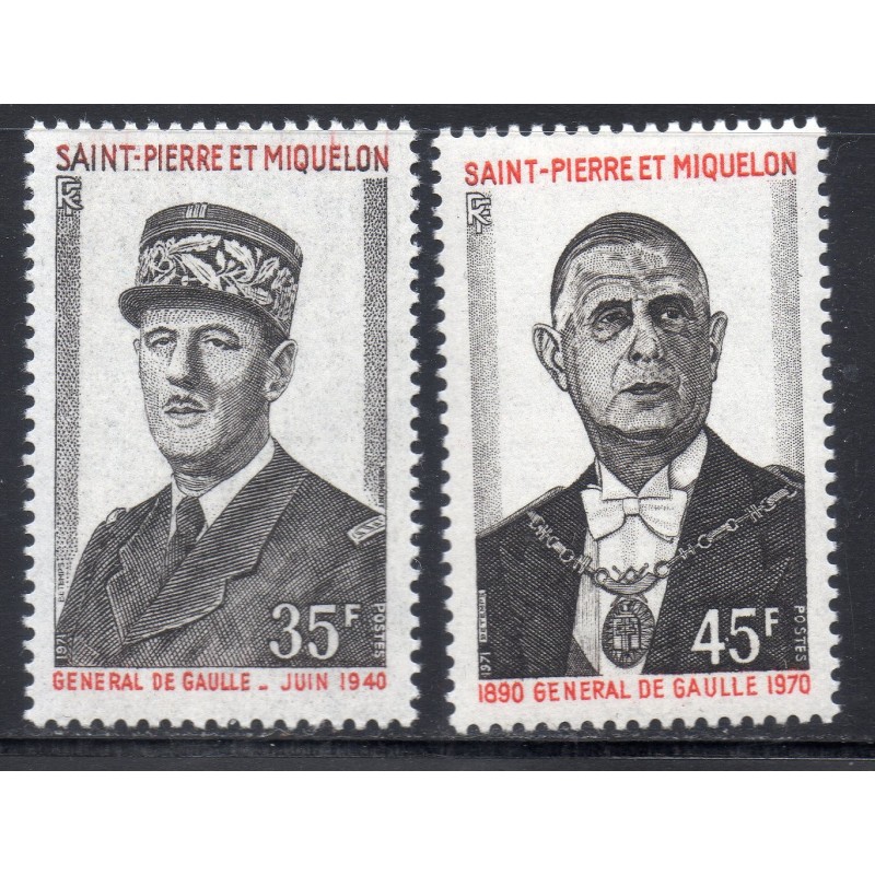 Timbre Saint Pierre et Miquelon 419-420 Charles de Gaulle neuf ** 1971