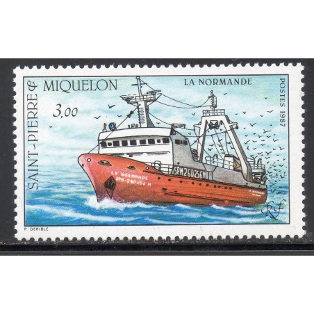 Timbre Saint Pierre et Miquelon 482 Chalutier la Normande neuf ** 1987