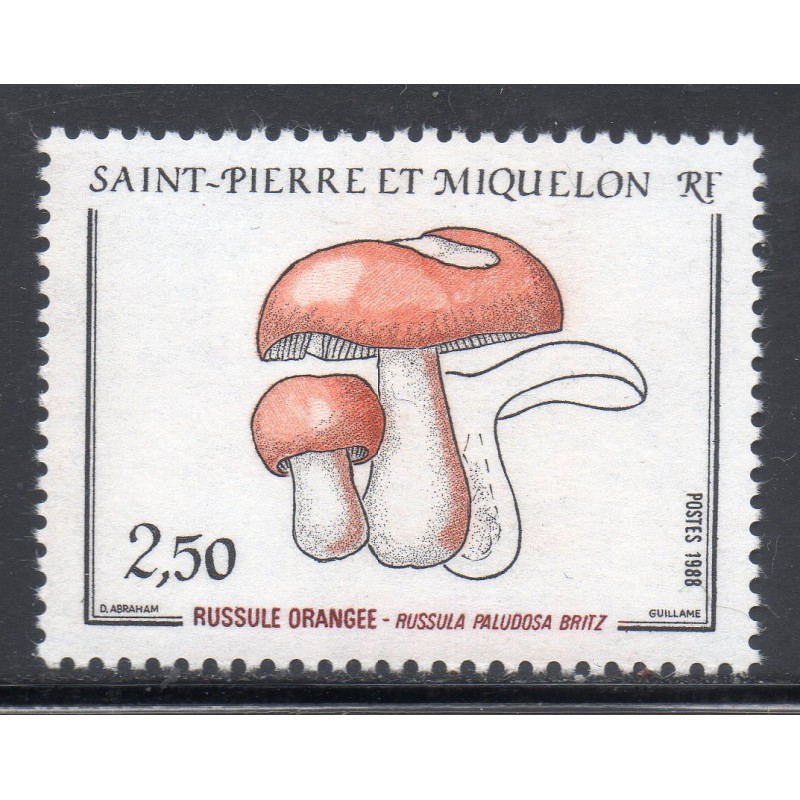 Timbre Saint Pierre et Miquelon 486 La russule orangée neuf ** 1988