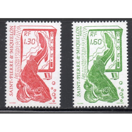 Timbre Saint Pierre et Miquelon 490-491 série courante la peche neuf ** 1988