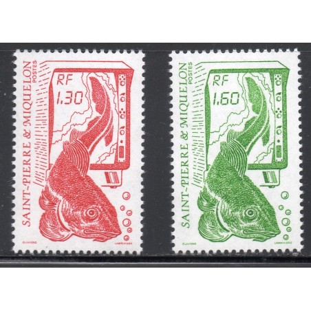 Timbre Saint Pierre et Miquelon 490-491 série courante la peche neuf ** 1988