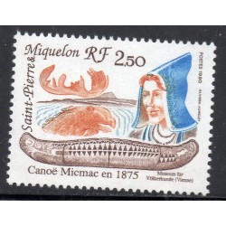 Timbre Saint Pierre et Miquelon 527 Canoe Micmac neuf ** 1990