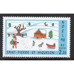 Timbre Saint Pierre et Miquelon 533 Noel, dessin d'enfant neuf ** 1990