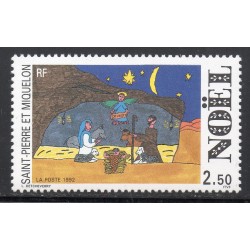 Timbre Saint Pierre et Miquelon 571 Noel, la creche neuf ** 1992
