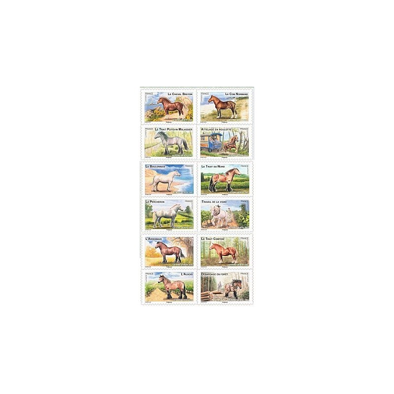 Autoadhésifs Yvert No 813-824 Timbres Les chevaux de Trait