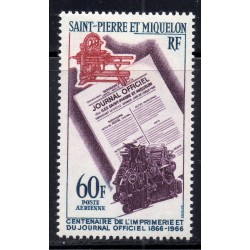 Timbre Saint Pierre poste aérienne 37 centenaire journal officiel neuf ** 1966