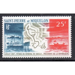 Timbre Saint Pierre poste aérienne 38 Voyage du général de Gaulle neuf ** 1967